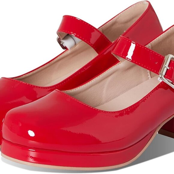 Shoes - Women's Leather Mary Jane Pumps Chunky Low Heel Ankle Buckle Round Toe